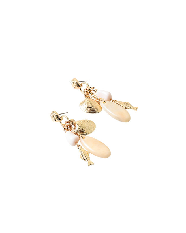 Fish Gold Seashell Charm Earrings