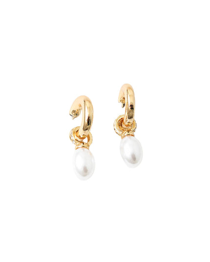 Huggie Hoop CZ Pearl Charm Earrings