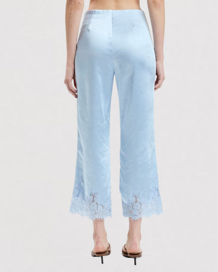 Lace Accent Ankle Length Satin Shine Pants