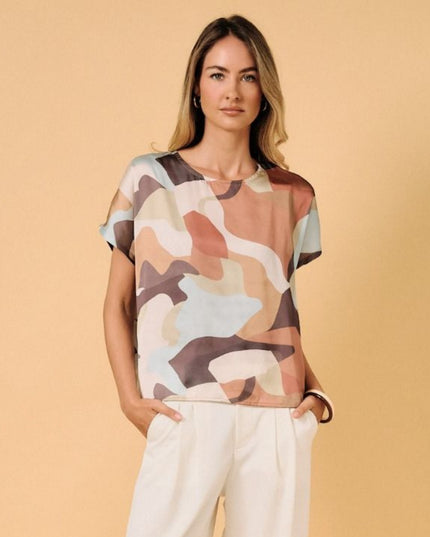 Abstract Print Round Neck Short Sleeve Top