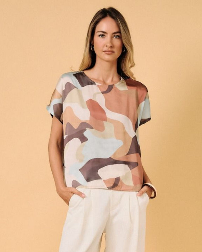 Abstract Print Round Neck Short Sleeve Top