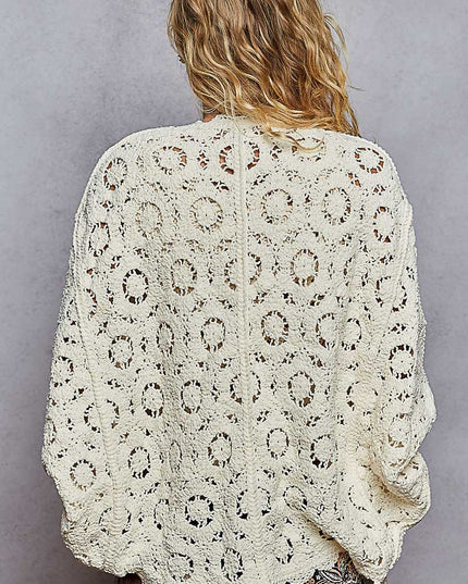 Batwing Sleeve Chenille Floral Crochet Sweater