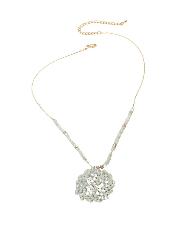 Round Beaded Pendant Gold Metal Statement Necklace