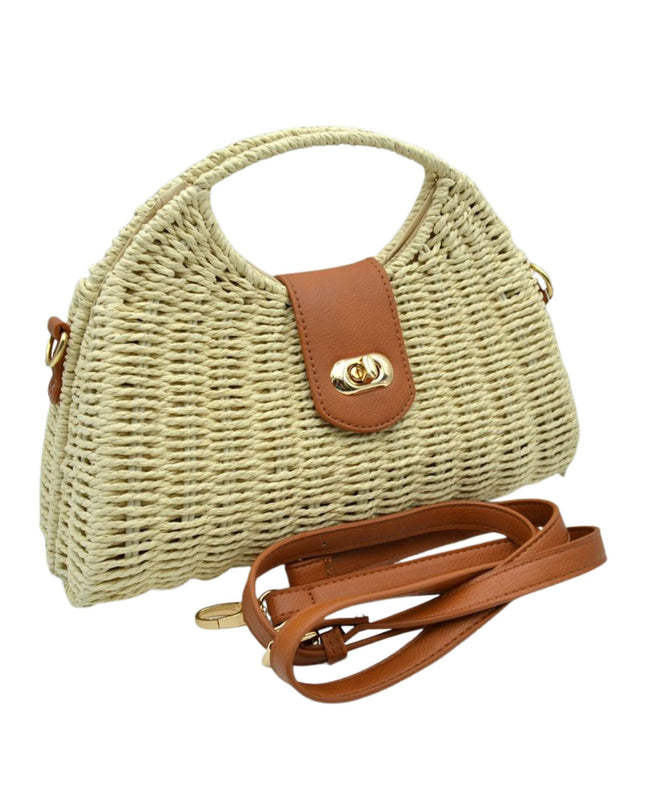 Round Handle Twist Closure Straw Bag