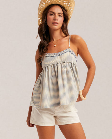 Ruffle Detail Striped Cami Top