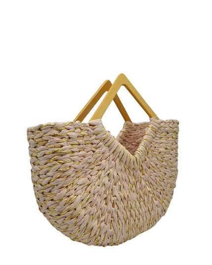Large Straw Wood Point Handle Tote