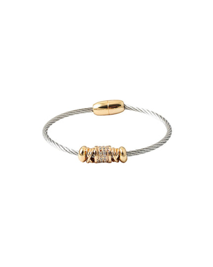 Two Tone CZ Bead Twisted Metal Magnetic Bracelet