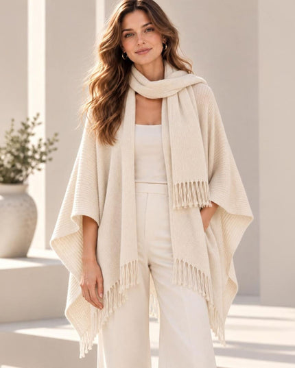 Fringe Trim Oversized Scarf Poncho