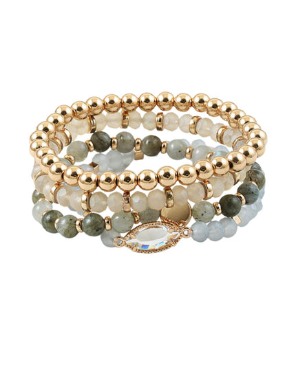 Crystal Marquise Natural Stone Gold Metal 4 Bracelet Set