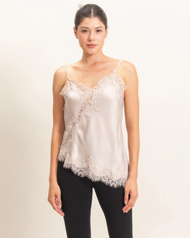 Asymmetrical Satin Lace Cami Top