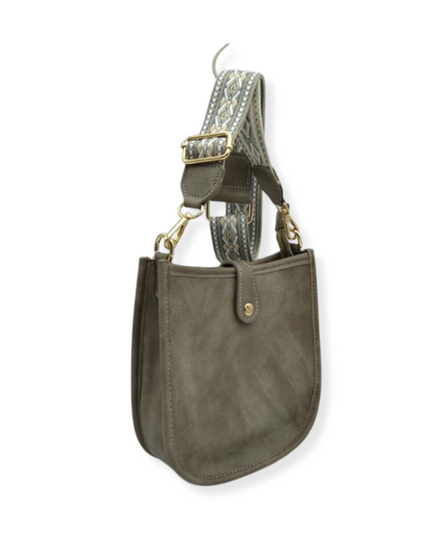 Stripe Strap Button Closure Messenger Bag