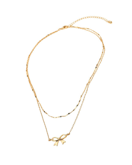 Metal Bow Pendant Accent Layered Chain Necklace
