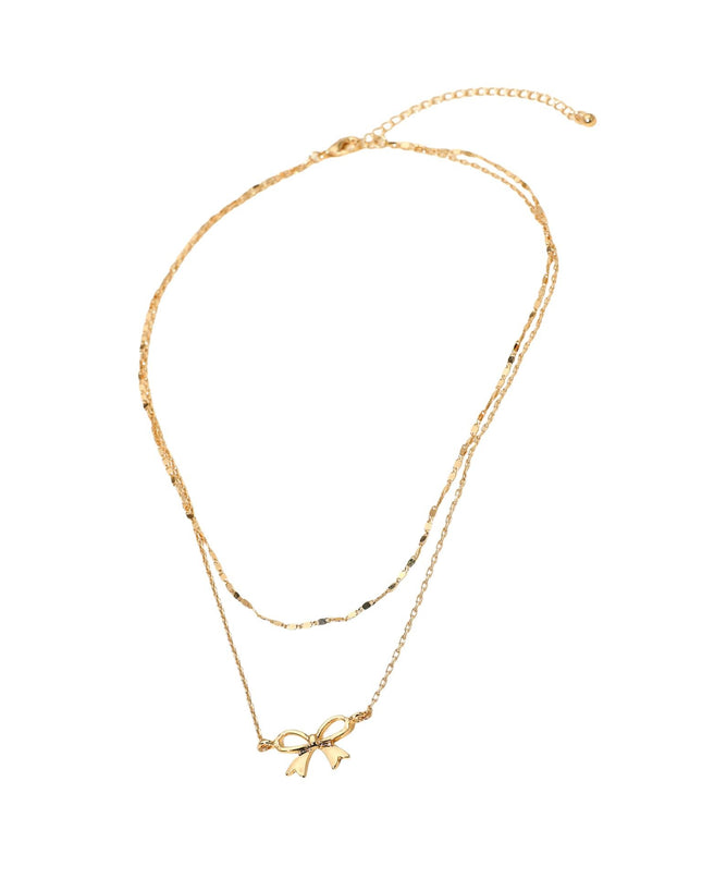 Metal Bow Pendant Accent Layered Chain Necklace