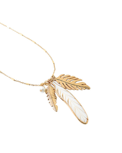 Triple Leaf Charm Metal Rectangle Bead Chain Necklace