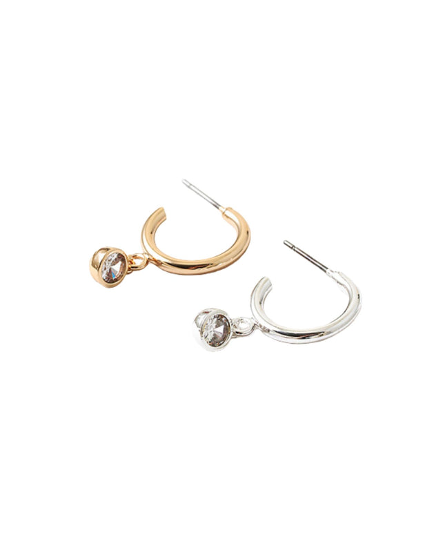 Round CZ Charm Hoop Earrings