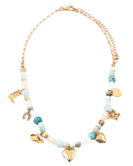 Beaded Gold Boot Heart Butterfly Necklace