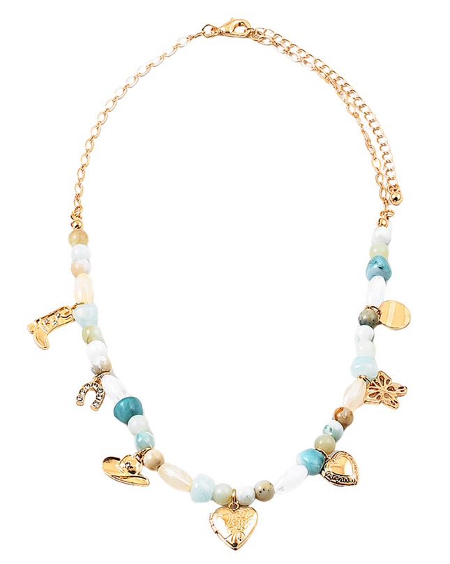 Beaded Gold Boot Heart Butterfly Necklace