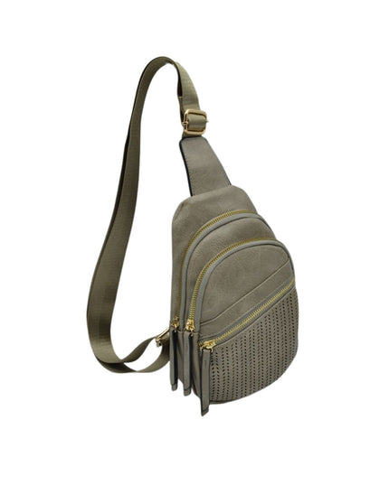 3 Zipper Vegan Leather Sling Bag
