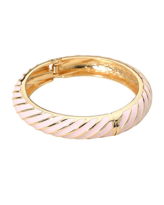 Striped Enamel Inlay Gold Hinged Bangle Bracelet