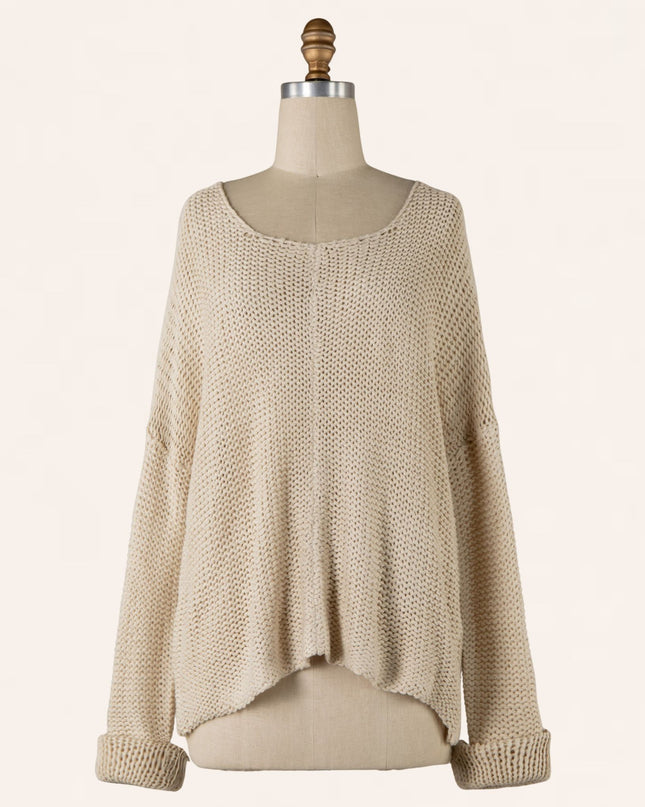 V Neck Cable Knit Long Sleeve Sweater
