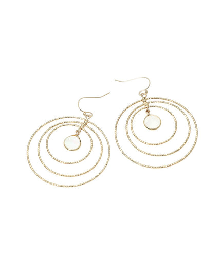 Circle Mother of Pearl Accent Layered Ring Drop Earrings