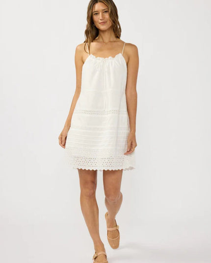 June Spaghetti Strap Tie Front Eyelet Mini Dress