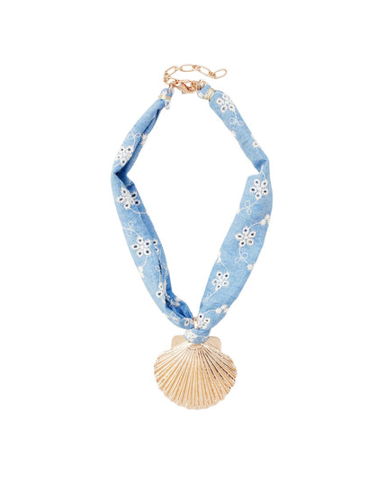 Eyelet Scarf Gold Metal Seashell Pendant Necklace