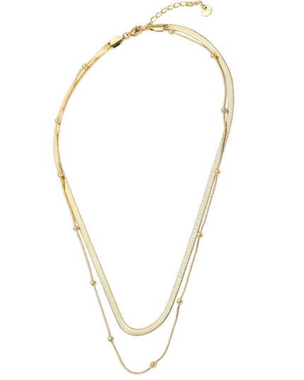 Herringbone Spaced Beaded Chain Double Layered Necklace