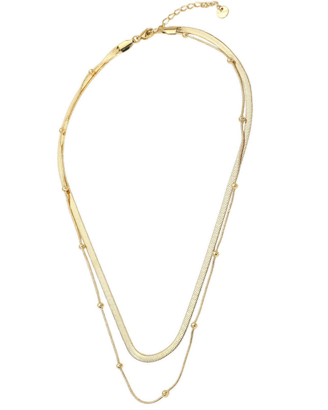 Herringbone Spaced Beaded Chain Double Layered Necklace