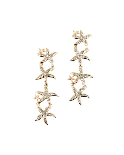 Four Crystal Starfish Link Droplet Earrings