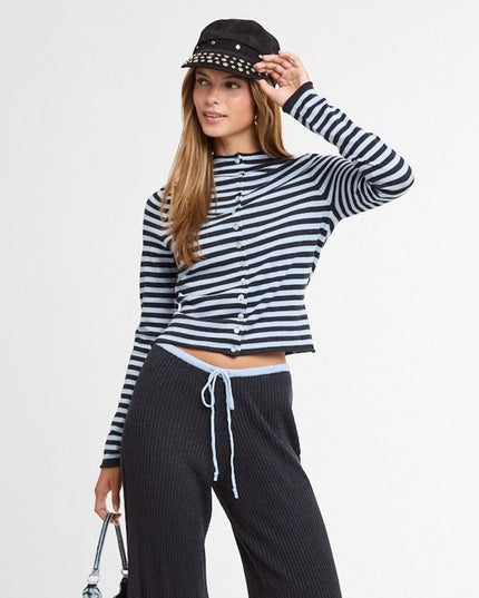 Striped Button Front Cardigan Sweater