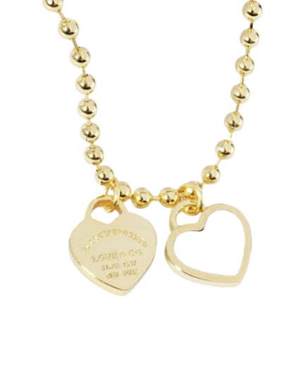 Double Heart Pendant Bubble Chain Necklace
