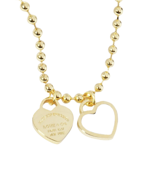 Double Heart Pendant Bubble Chain Necklace