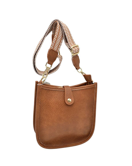 Stripe Strap Button Closure Messenger Bag