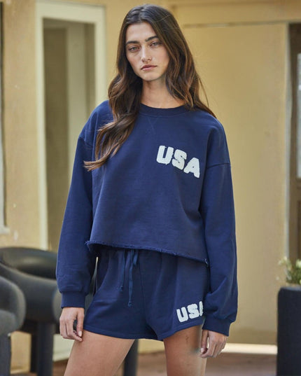 USA Cropped Crew Neck Sweatshirt