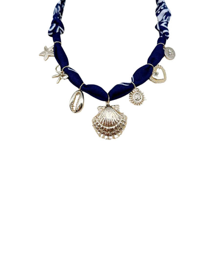Navy Blue Scarf Shell Sea Life Charm Necklace