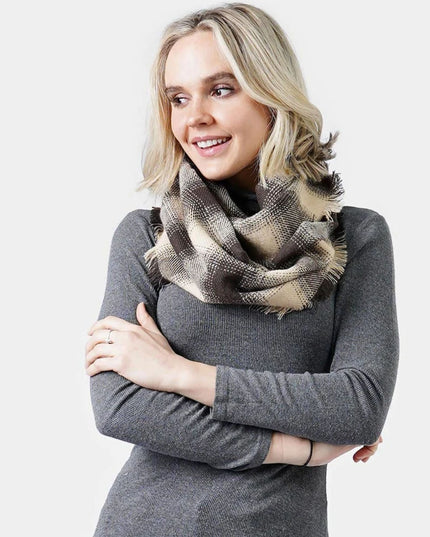 Short Fringe Plaid Infinity Scarf