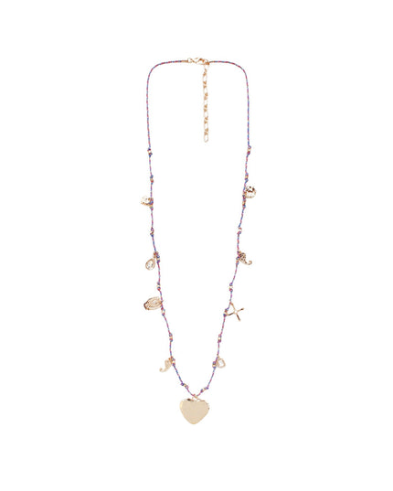 Heart Crystal Disc Gold Charms Bead Threaded Necklace