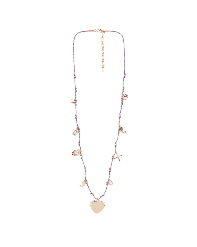 Heart Crystal Disc Gold Charms Bead Threaded Necklace