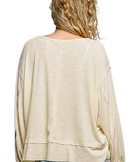 Round Neck Chest Pocket Long Sleeve Top