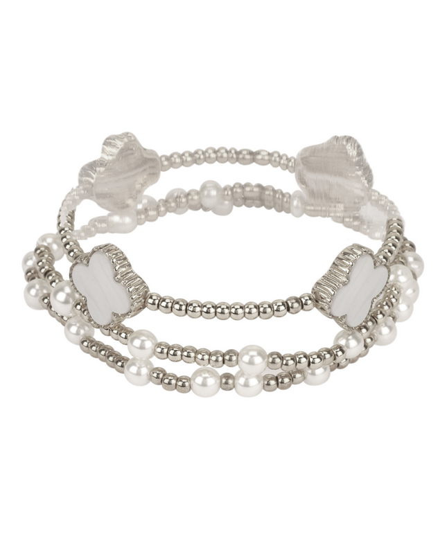 Spaced Pearl Shell Clover 3 Bracelet Set