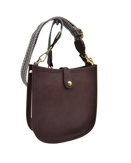 Stripe Strap Button Closure Messenger Bag