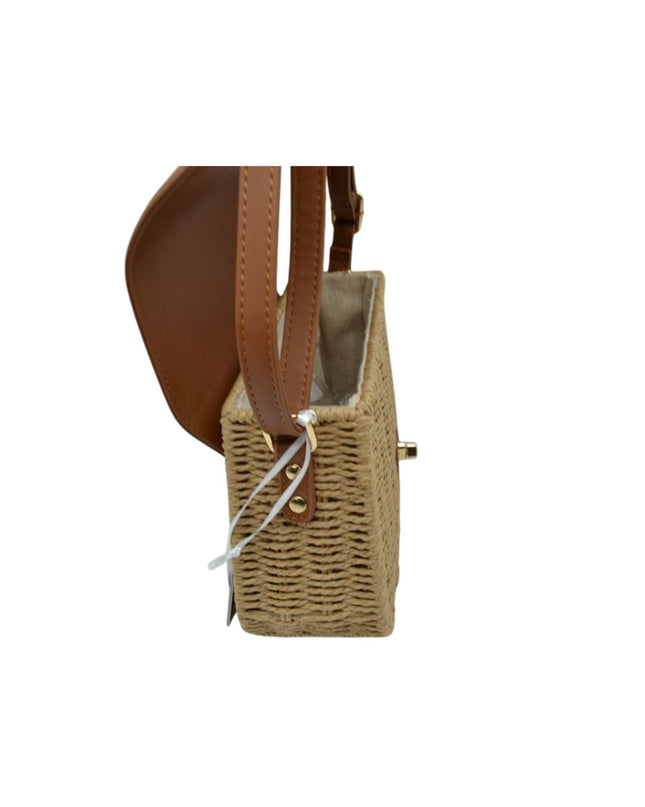 Vegan Leather Closure & Strap Straw Crossbody Bag