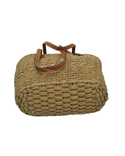 Contrast Straw Detail Vegan Leather Strap Straw Shoulder Bag