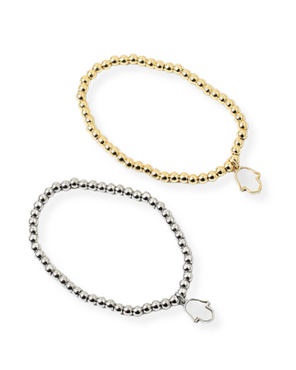 White Pearl Hamsa Charm Ball Bead Bracelet