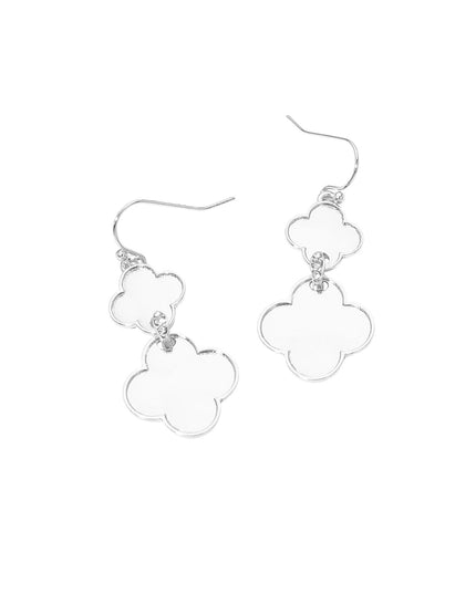 Quatrefoil Rhinestone Pave Bar Link Metal Link Drop Earrings