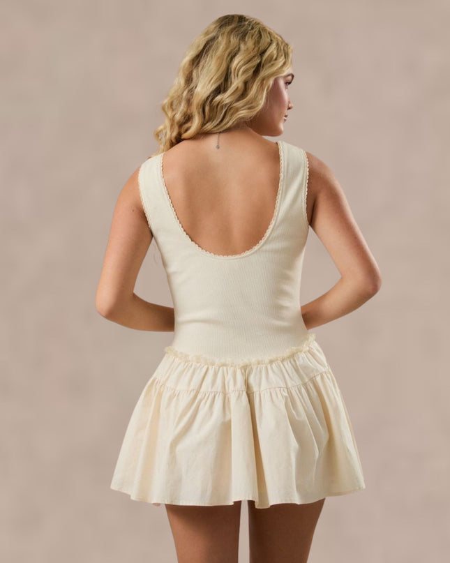 Contrast Detail U Neck Sleeveless Mini Dress