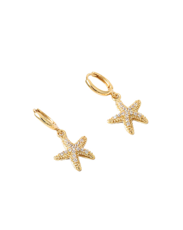 CZ Starfish Charm Huggie Hoop Earrings