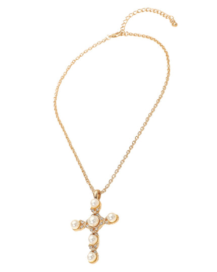Pearl Cross Chunky Pendant Necklace
