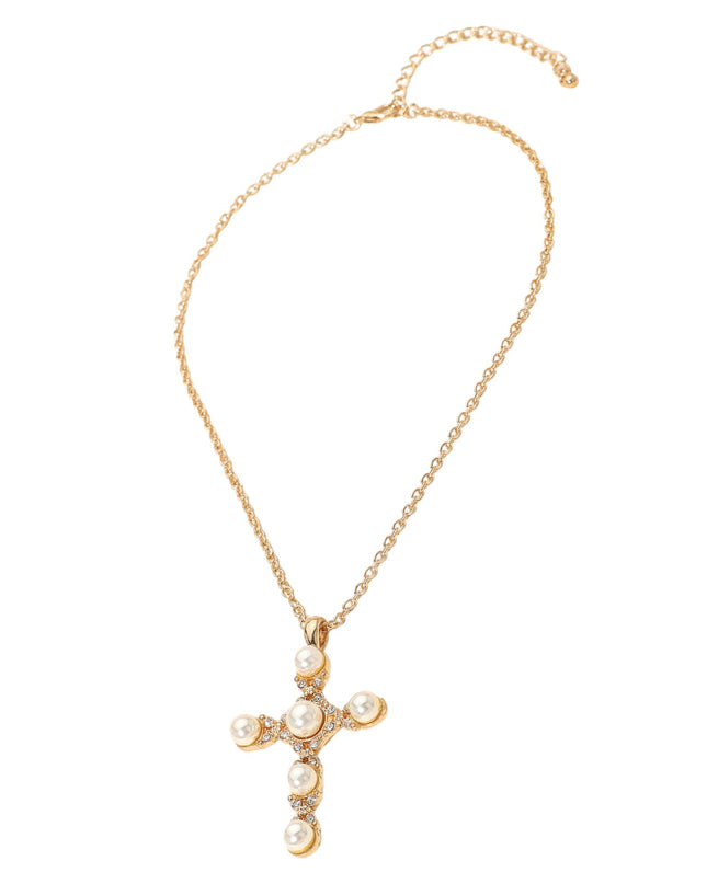 Pearl Cross Chunky Pendant Necklace